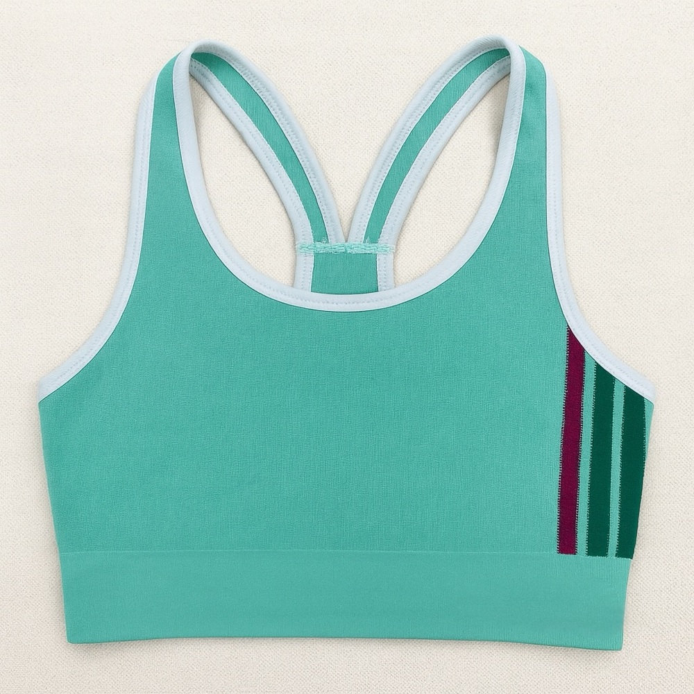 Fabletics Green Sports Bra Women’s Large Striped Athletic Top Gym Wear